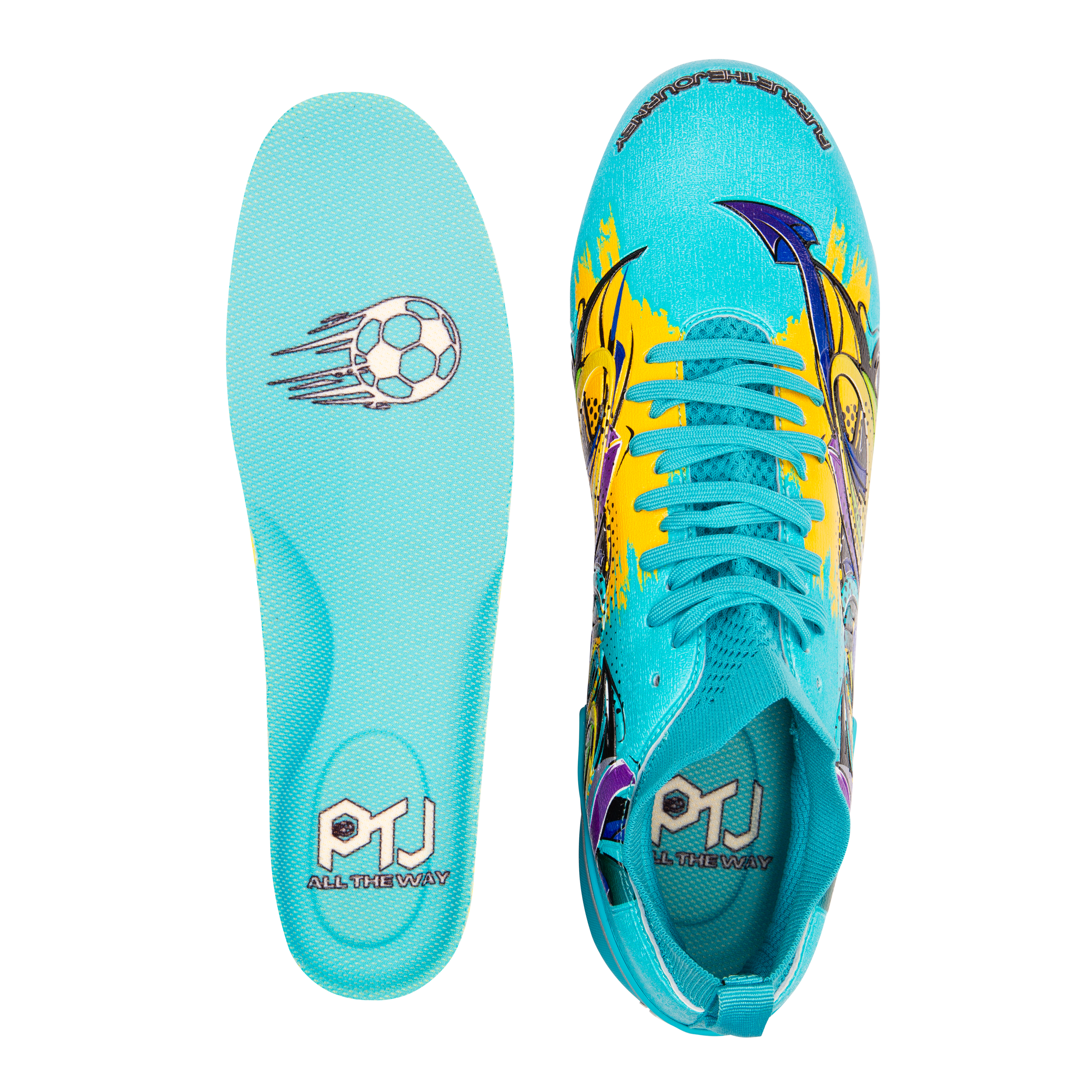 PTJ Graffiti X Cyan Football Boots | White Soccer Cleats