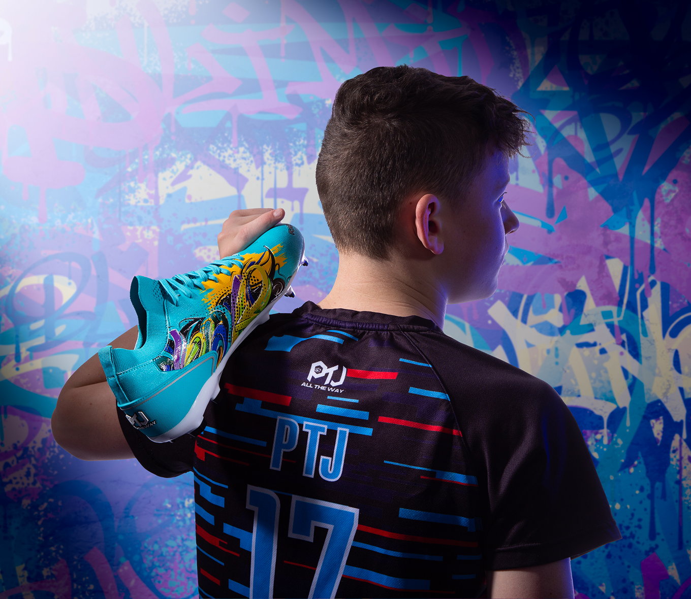 PTJ Graffiti X Cyan Football Boots | White Soccer Cleats