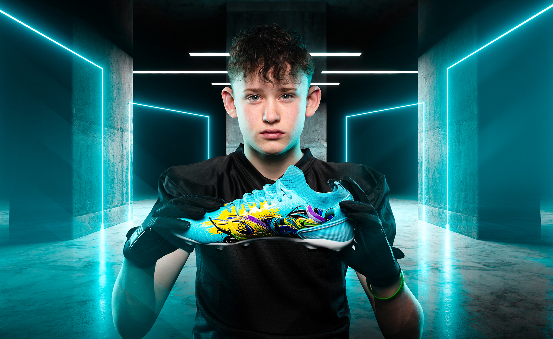 PTJ Graffiti X Cyan Football Boots | White Soccer Cleats